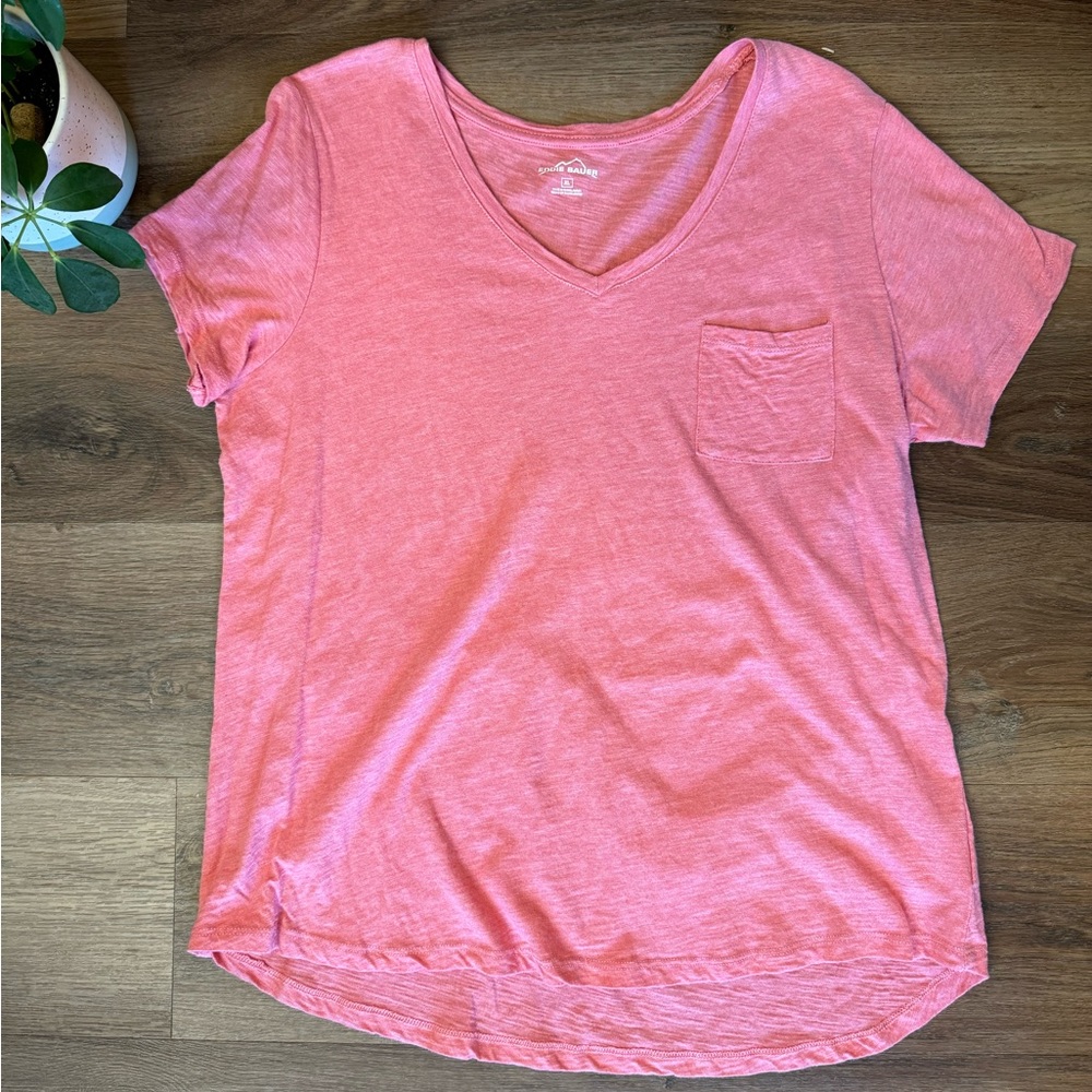 Eddie Bauer Pink V Neck Pocket Tee